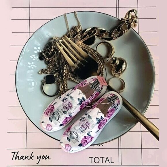 Juicy Couture Shoes - NWT Juicy Couture floral print and crystal embellished slip on knit sneakers 10